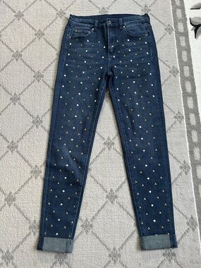 DG2 by Diane Gilman Navy Skinny Jeans with Gold Studs